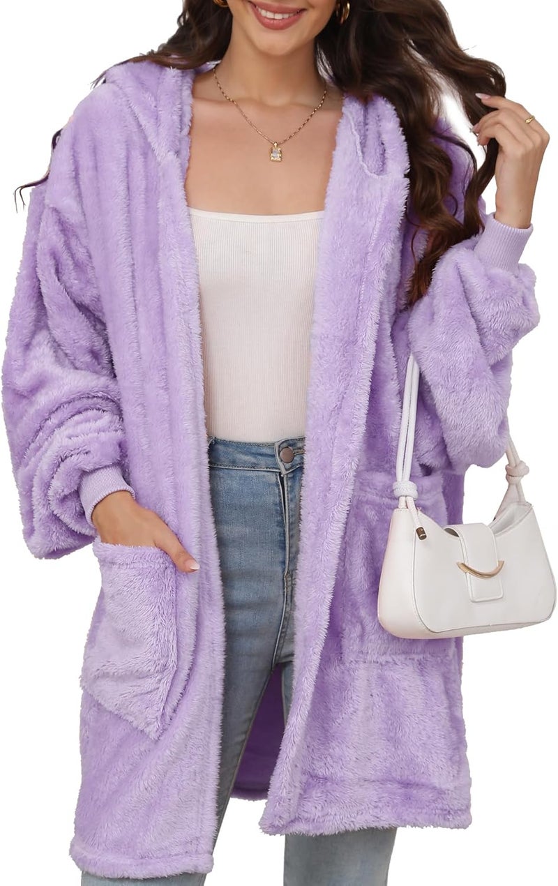 Argstar Hooded Cardigan for Women and Men, Oversized Sweatshirt Fuzzy Fleece Blanket Hoodie Jacket - One Size Fits All - Image 1